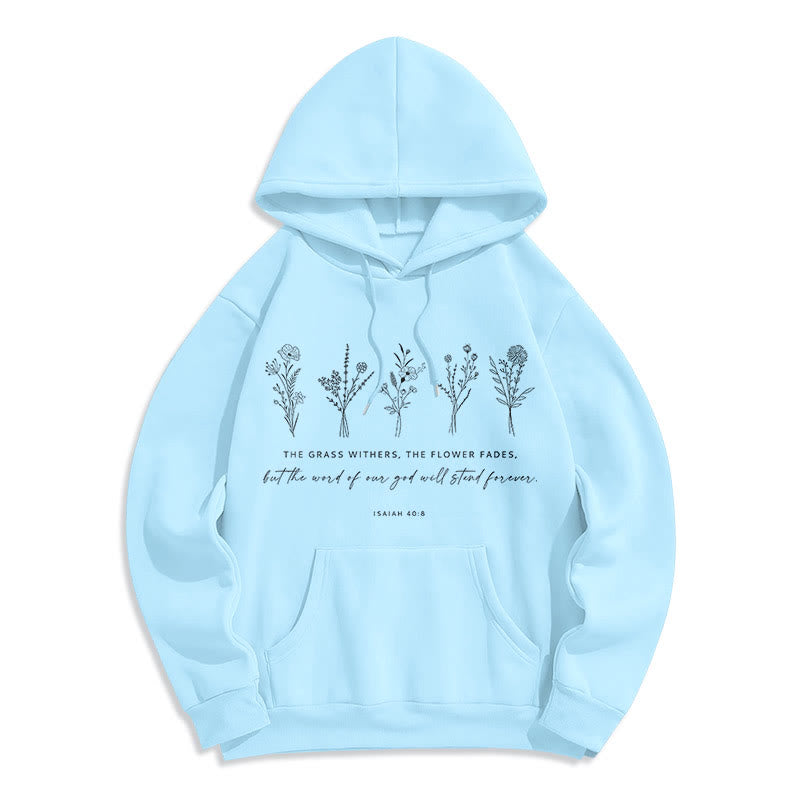 Christianartworkshop Quotation Style Isaiah 40:8 Floral Forever Fleece Lined Polyester Hoodie - Blue - 2XL - image 25