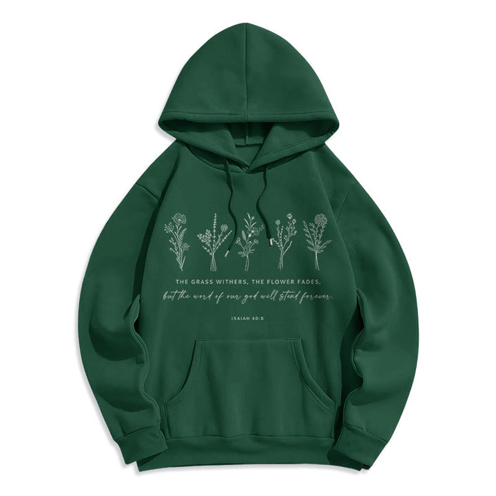 Christianartworkshop Quotation Style Isaiah 40:8 Floral Forever Fleece Lined Polyester Hoodie - Green - 2XL - image 20