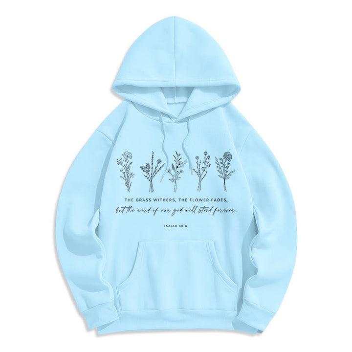 Christianartworkshop Quotation Style Isaiah 40:8 Floral Forever Fleece Lined Polyester Hoodie - Blue - 2XL - image 25