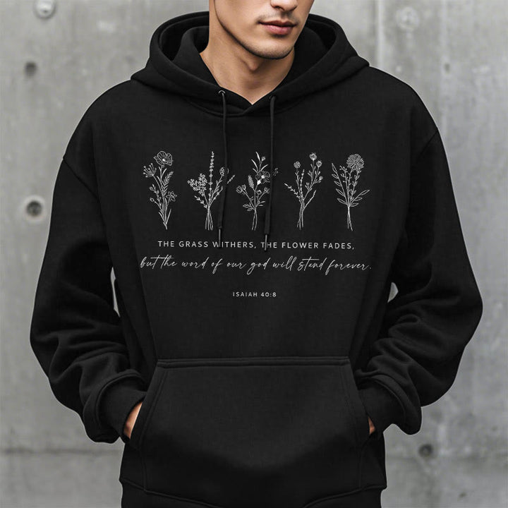 Christianartworkshop Quotation Style Isaiah 40:8 Floral Forever Fleece Lined Polyester Hoodie - image 12
