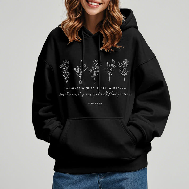 Christianartworkshop Quotation Style Isaiah 40:8 Floral Forever Fleece Lined Polyester Hoodie - image 13