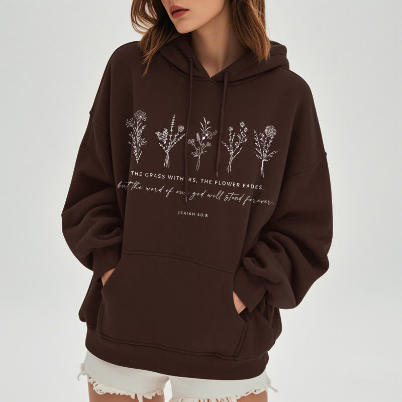Christianartworkshop Quotation Style Isaiah 40:8 Floral Forever Fleece Lined Polyester Hoodie - image 2