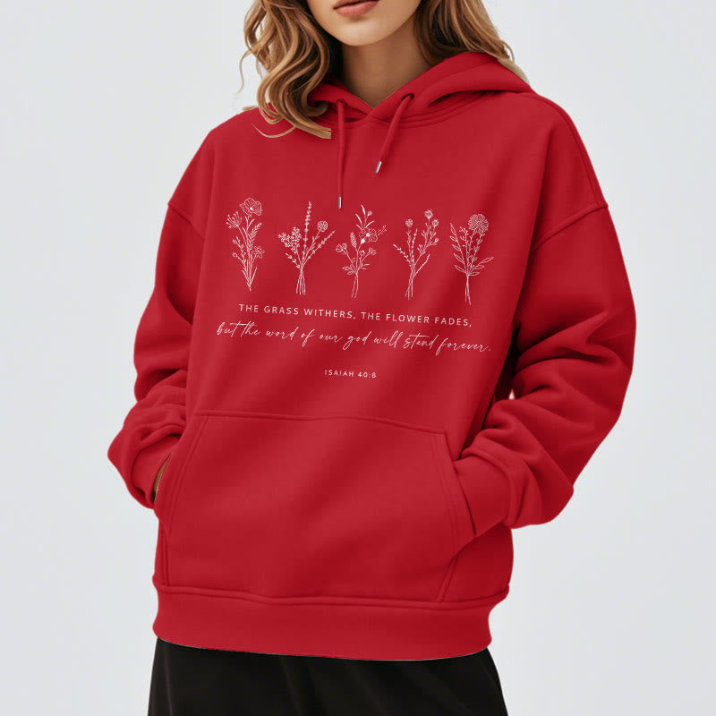 Christianartworkshop Quotation Style Isaiah 40:8 Floral Forever Fleece Lined Polyester Hoodie - image 38
