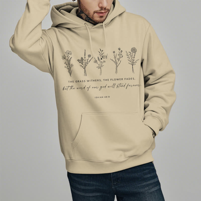 Christianartworkshop Quotation Style Isaiah 40:8 Floral Forever Fleece Lined Polyester Hoodie - image 18