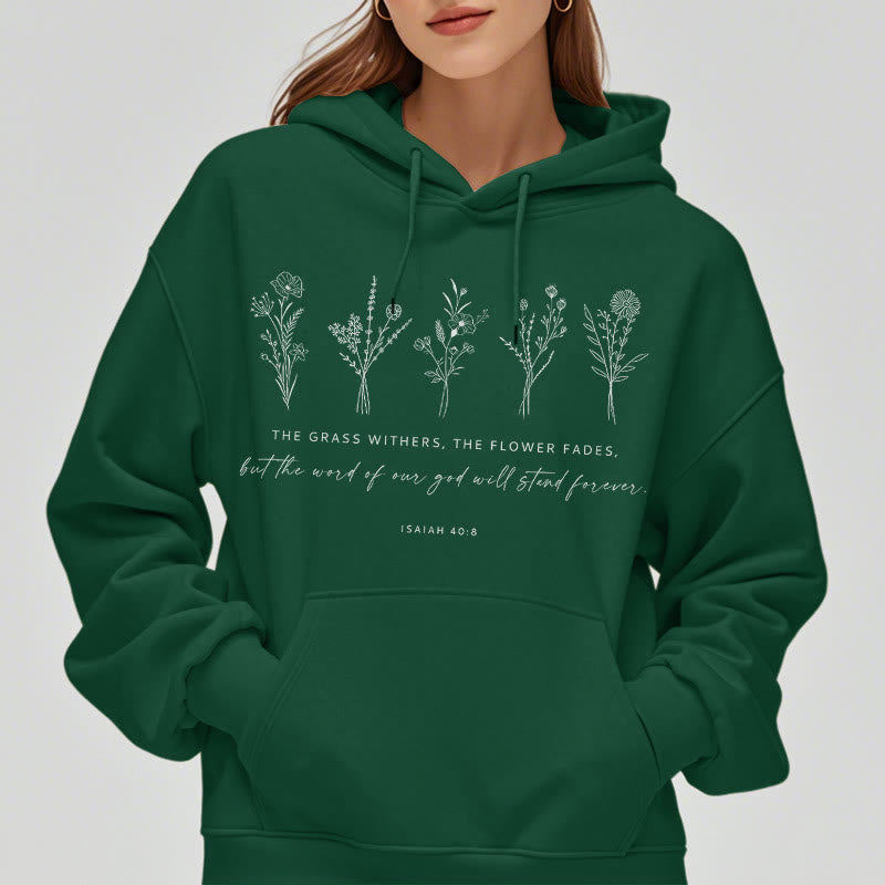 Christianartworkshop Quotation Style Isaiah 40:8 Floral Forever Fleece Lined Polyester Hoodie - image 22