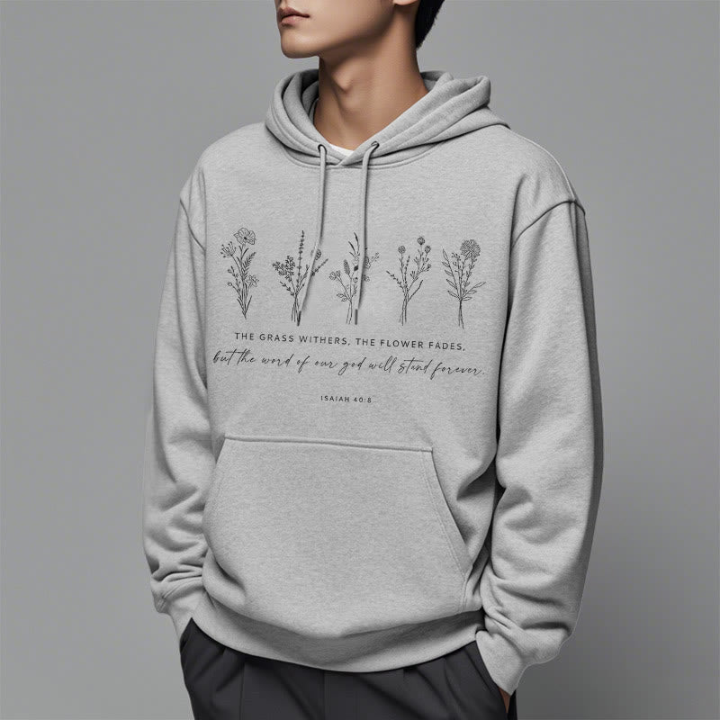 Christianartworkshop Quotation Style Isaiah 40:8 Floral Forever Fleece Lined Polyester Hoodie - image 33
