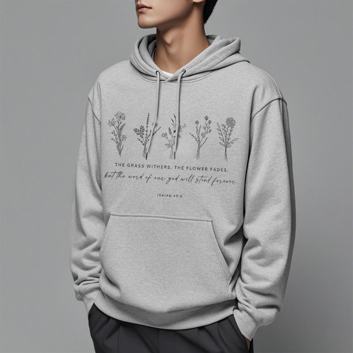 Christianartworkshop Quotation Style Isaiah 40:8 Floral Forever Fleece Lined Polyester Hoodie - image 33