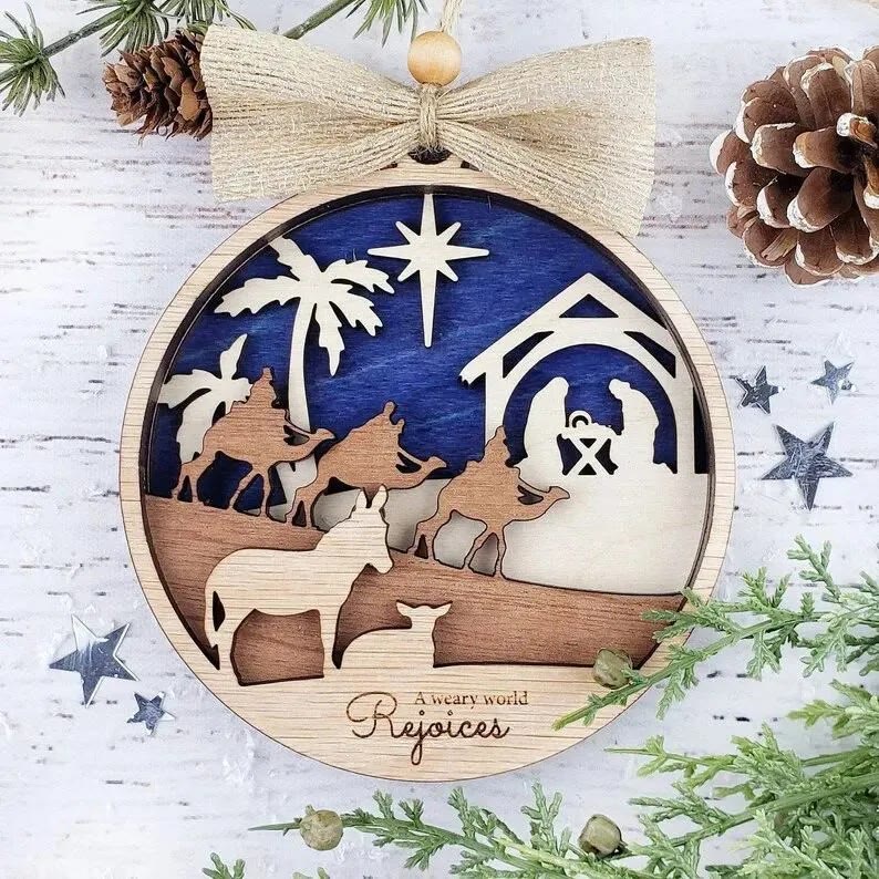 Christianartworkshop Rustic Style Holy Night Three Wise Men Christmas Nativity Hanging Ornaments - image 1