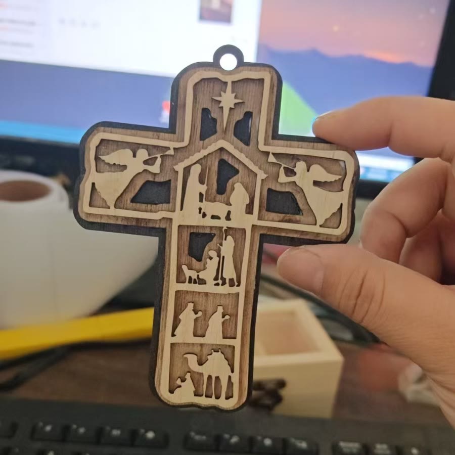 Christianartworkshop Classic Style Cross Nativity Scene Angel Lamb Christmas Nativity Hanging Ornaments - image 3