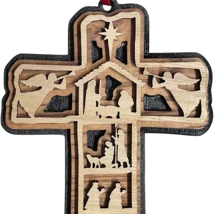 Christianartworkshop Classic Style Cross Nativity Scene Angel Lamb Christmas Nativity Hanging Ornaments - image 4