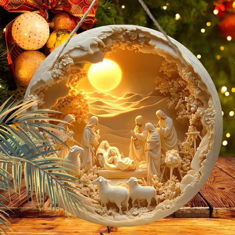 Christianartworkshop Classic Style The Holy Family Lamb 2D Christmas Nativity Hanging Ornaments - image 2