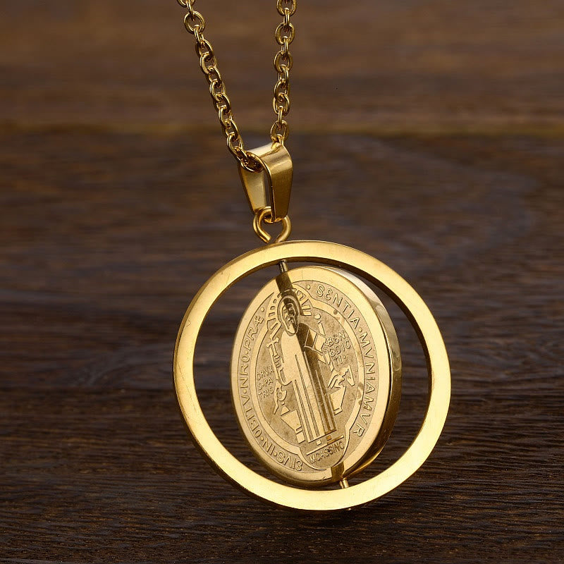 Christianartworkshop Classic Style Dual-Sided Rotatable St. Benedict Medal Pendant Necklace - image 2