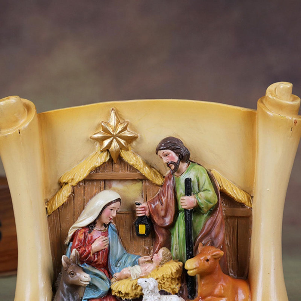 Christianartworkshop Classic Style Colorful Scroll Design Holy Family Nativity Scene Desktop Decorations Ornament - image 1