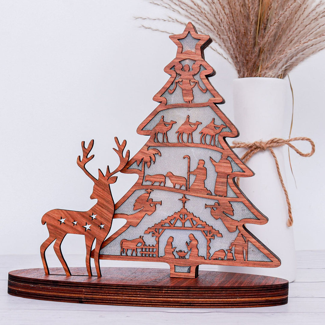 Christianartworkshop Classic Style Reindeer Nativity Scene Light Up Desktop Decorations Ornament - Nativity Scene - image 0
