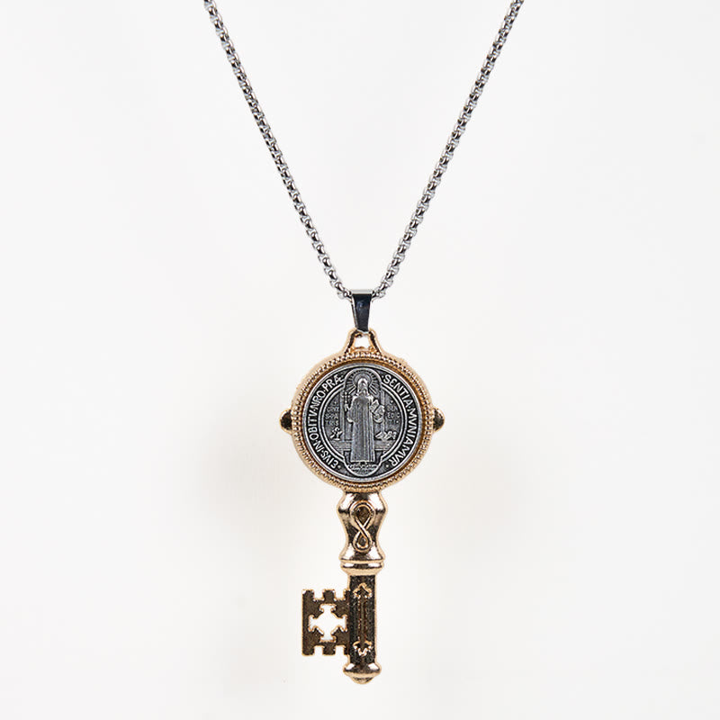 Christianartworkshop St. Benedict Protect us the Key of Faith Alloy Pendant Necklace