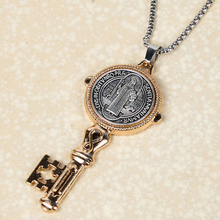 Christianartworkshop St. Benedict Protect us the Key of Faith Alloy Pendant Necklace