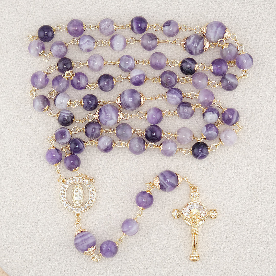 Christianartworkshop Our Lady of Guadalupe & Crucifix of 8mm Round Purple Crystal Rosary - Purple - image 0