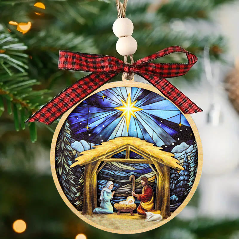 Christianartworkshop Colored Style Holy Family Star Snow Nativity Scene Christmas Nativity Hanging Ornaments - Nativity Scene - image 0