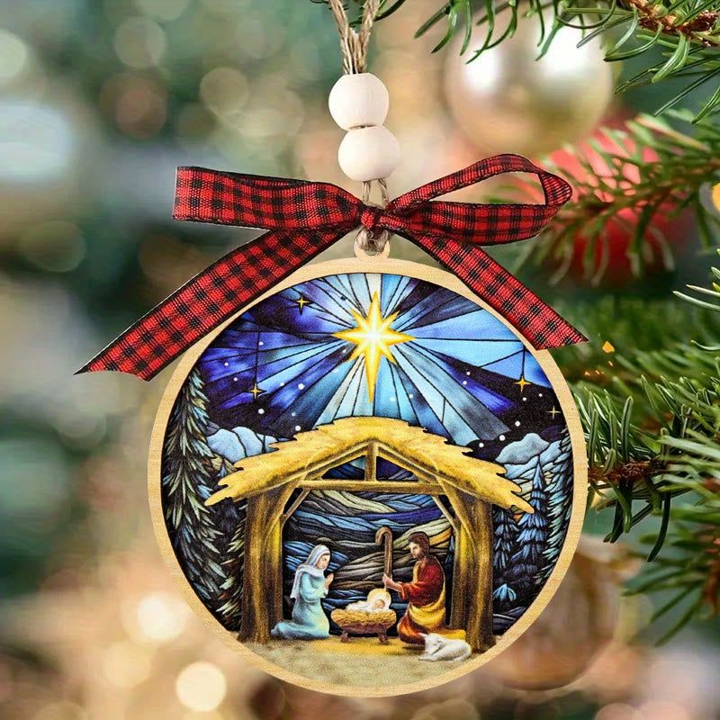 Christianartworkshop Colored Style Holy Family Star Snow Nativity Scene Christmas Nativity Hanging Ornaments - image 1