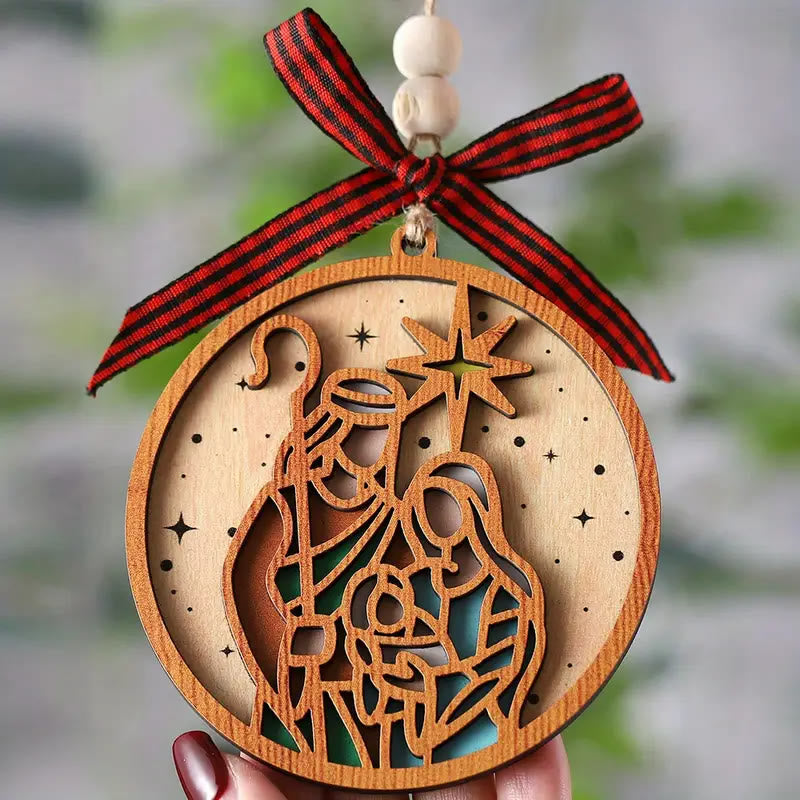 Christianartworkshop Classic Style Silhouette Star Nativity Scene Wooden Christmas Nativity Hanging Ornaments - image 2