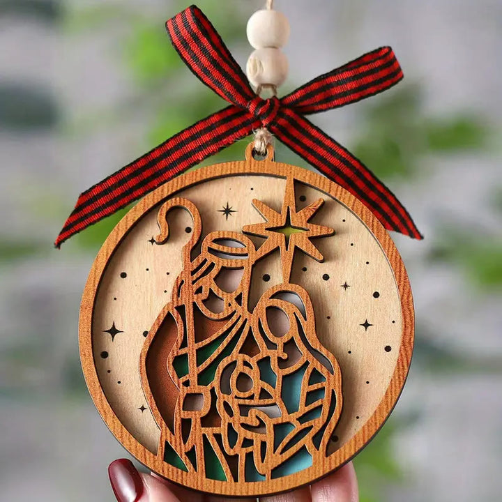 Christianartworkshop Classic Style Silhouette Star Nativity Scene Wooden Christmas Nativity Hanging Ornaments - image 2