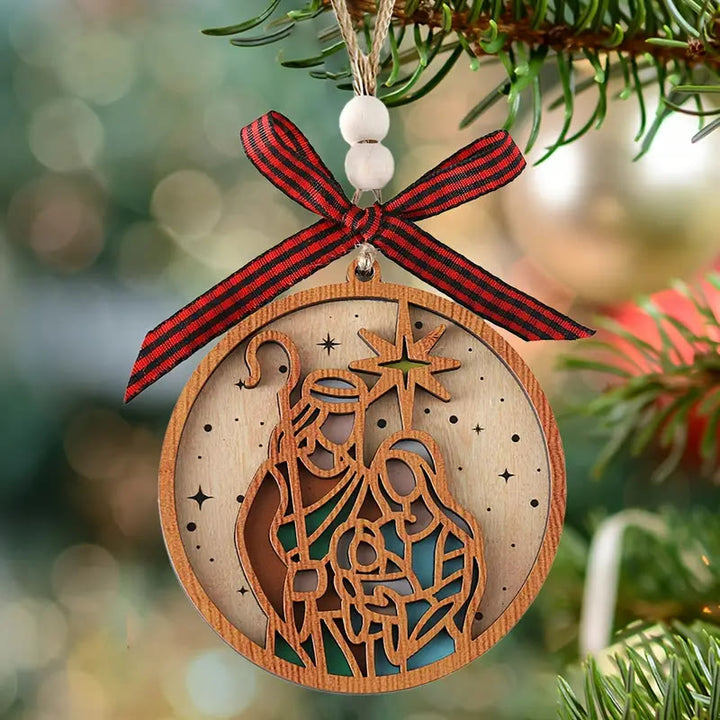 Christianartworkshop Classic Style Silhouette Star Nativity Scene Wooden Christmas Nativity Hanging Ornaments - Nativity Scene - image 0