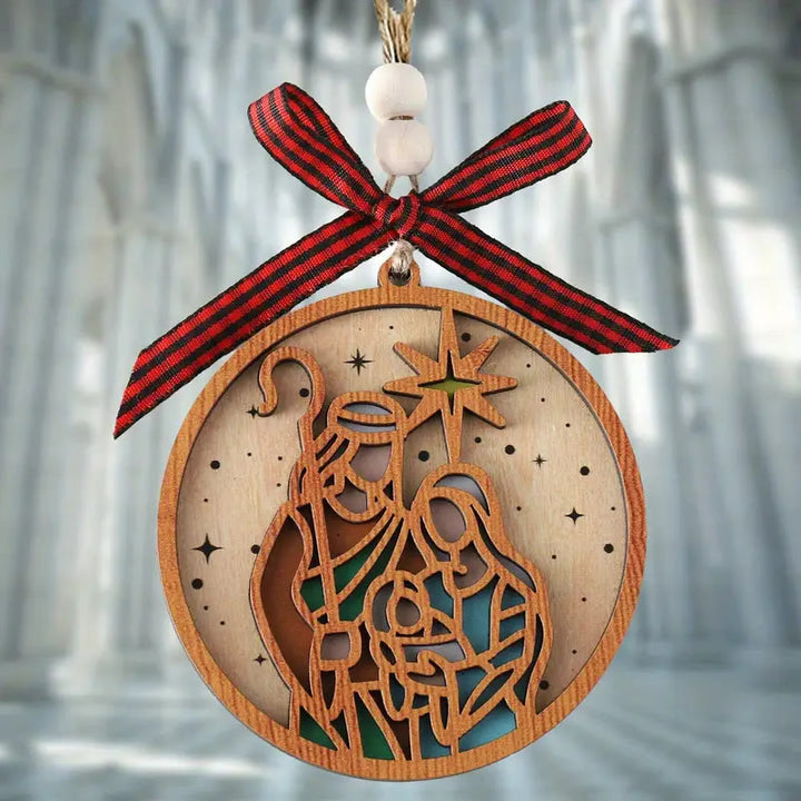 Christianartworkshop Classic Style Silhouette Star Nativity Scene Wooden Christmas Nativity Hanging Ornaments - image 3