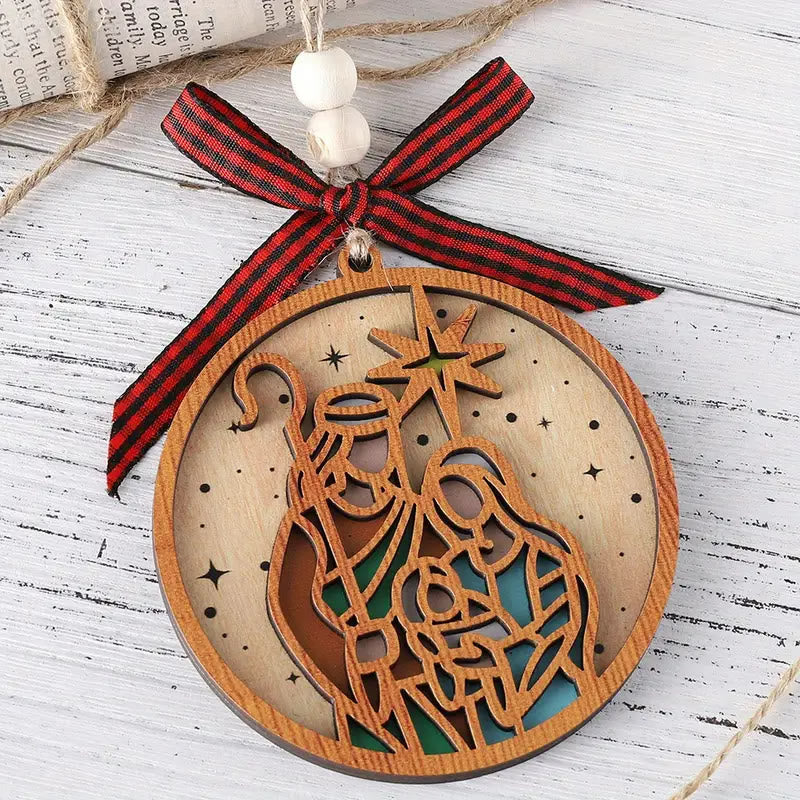 Christianartworkshop Classic Style Silhouette Star Nativity Scene Wooden Christmas Nativity Hanging Ornaments - image 1