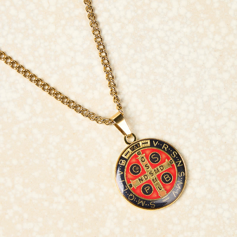 Christianartworkshop 2 Color Retro Style St. Benedict Symbol Protection Faith Pendant Necklace - Black - image 4