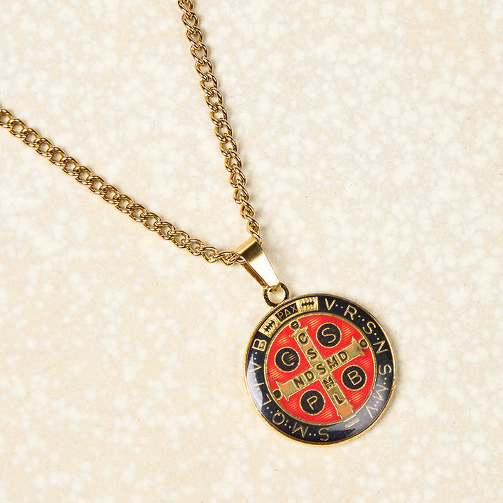 Christianartworkshop 2 Color Retro Style St. Benedict Symbol Protection Faith Pendant Necklace - Black - image 4
