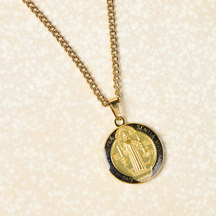 Christianartworkshop 2 Color Retro Style St. Benedict Symbol Protection Faith Pendant Necklace - image 5