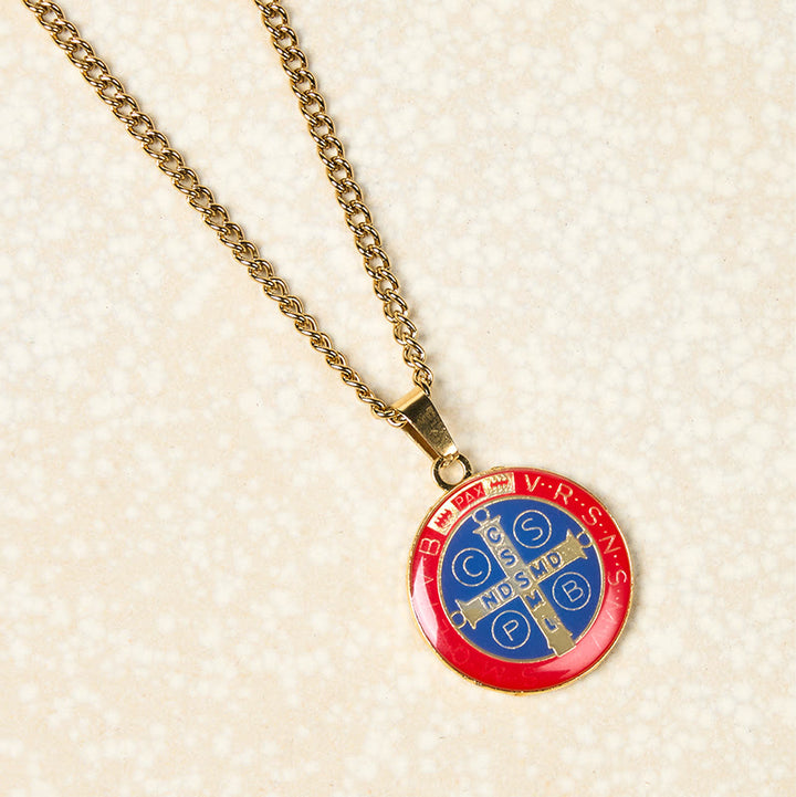 Christianartworkshop 2 Color Retro Style St. Benedict Symbol Protection Faith Pendant Necklace - Red - image 2