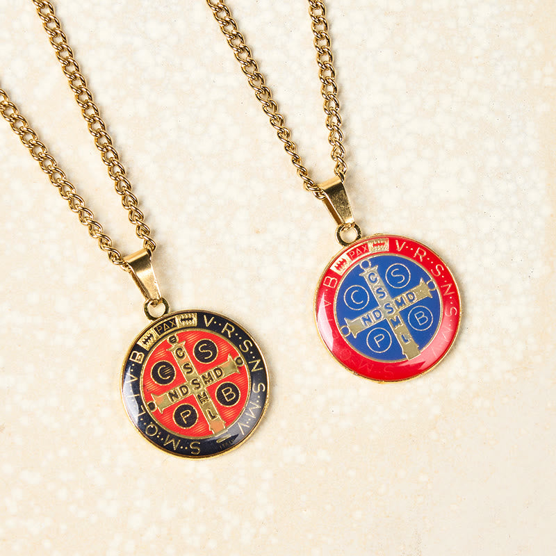 Christianartworkshop 2 Color Retro Style St. Benedict Symbol Protection Faith Pendant Necklace - image 0