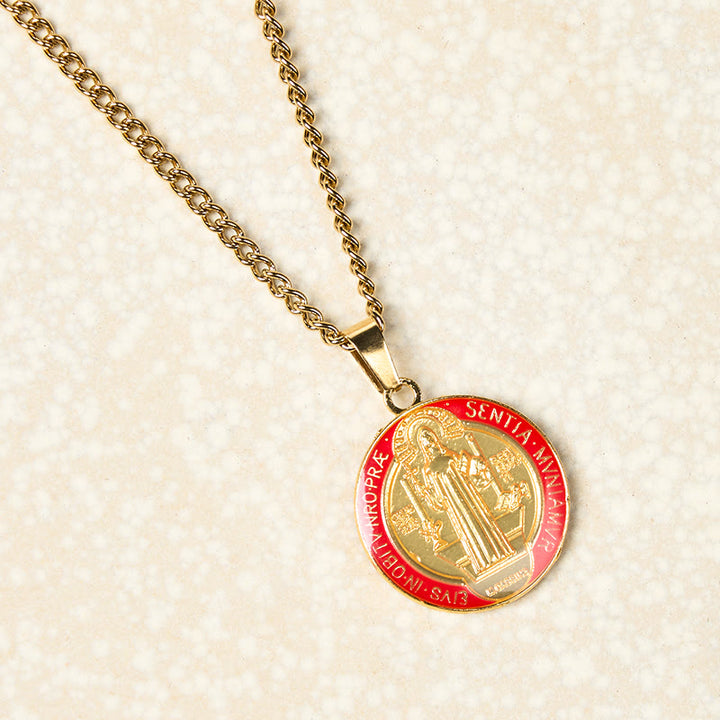 Christianartworkshop 2 Color Retro Style St. Benedict Symbol Protection Faith Pendant Necklace - image 3