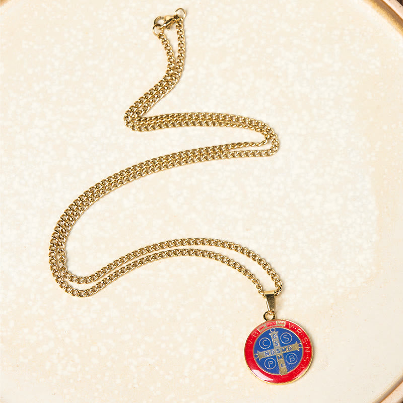 Christianartworkshop 2 Color Retro Style St. Benedict Symbol Protection Faith Pendant Necklace - image 6