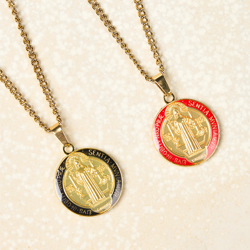 Christianartworkshop 2 Color Retro Style St. Benedict Symbol Protection Faith Pendant Necklace - image 1