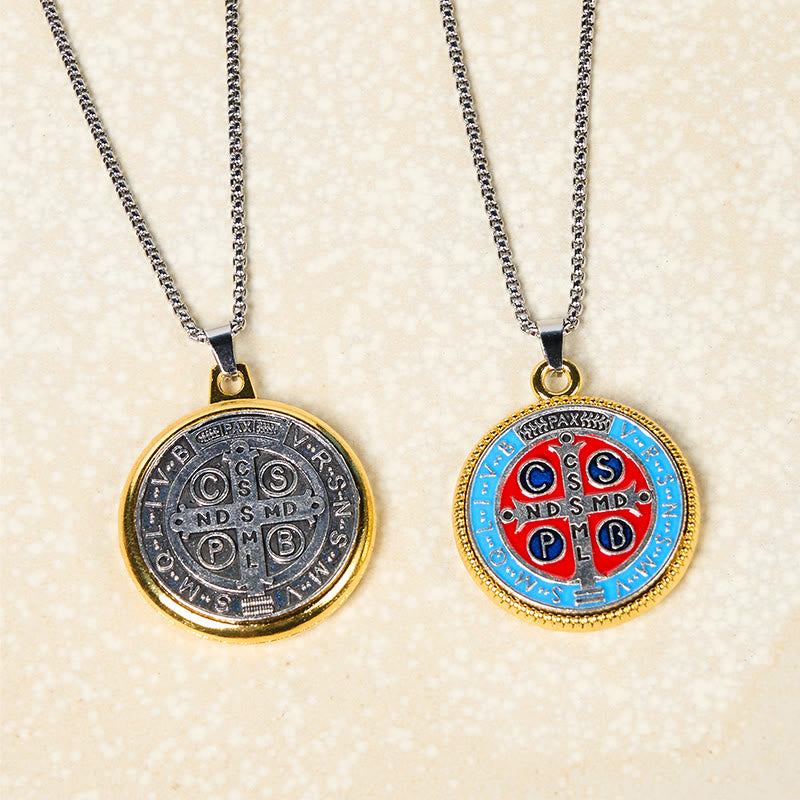Christianartworkshop 2 Color Retro Style St. Benedict Symbol Exorcism Faith Pendant Necklace - image 1