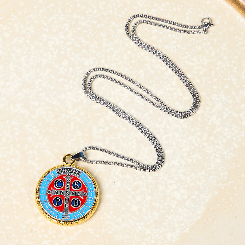 Christianartworkshop 2 Color Retro Style St. Benedict Symbol Exorcism Faith Pendant Necklace - Multicolor - image 0