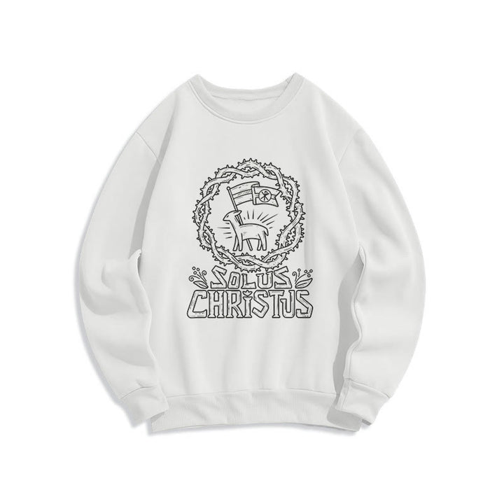 Christianartworkshop Modern Style Solus Christus Lamb Fleece Lined Polyester Sweatshirt - White - 2XL - image 0