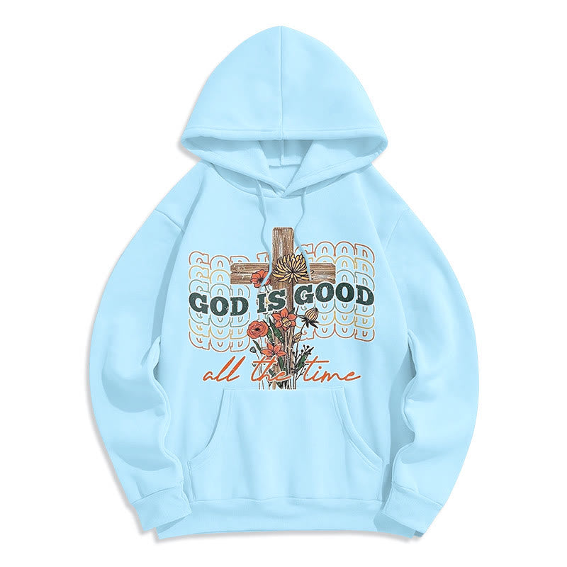 Christianartworkshop Classic Colored Style God is Good All the Time Fleece Lined Polyester Hoodie - Blue - 2XL - image 0