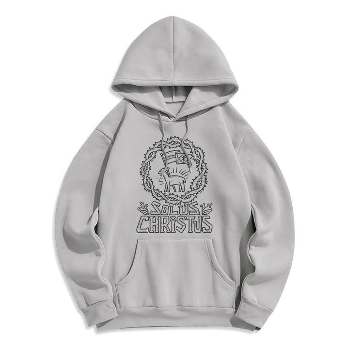 Christianartworkshop Modern Style Solus Christus Lamb Fleece Lined Polyester Hoodie - Grey - 2XL - image 16