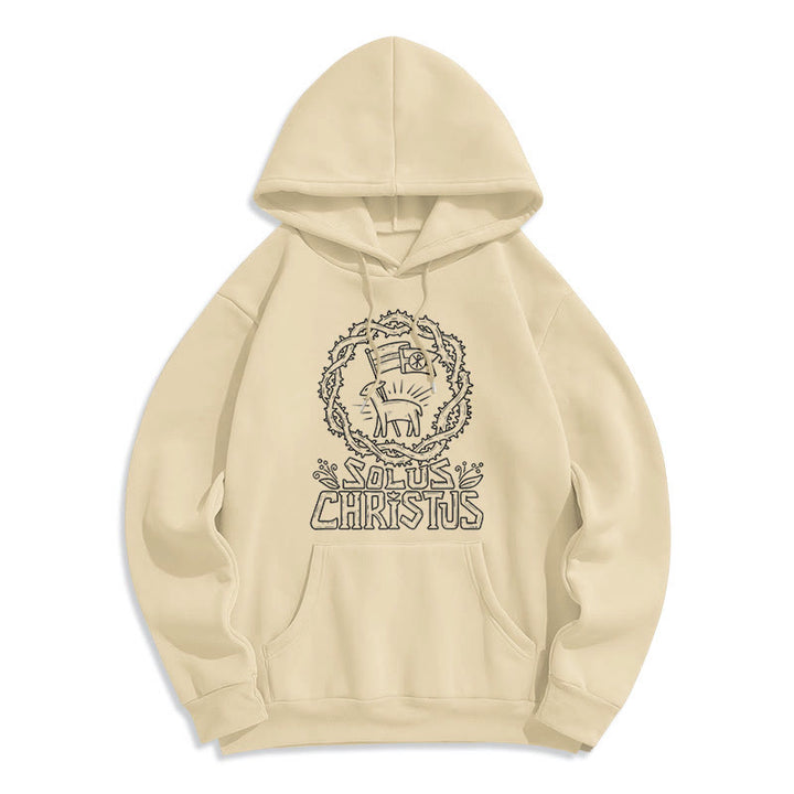 Christianartworkshop Modern Style Solus Christus Lamb Fleece Lined Polyester Hoodie - Beige - 2XL - image 8