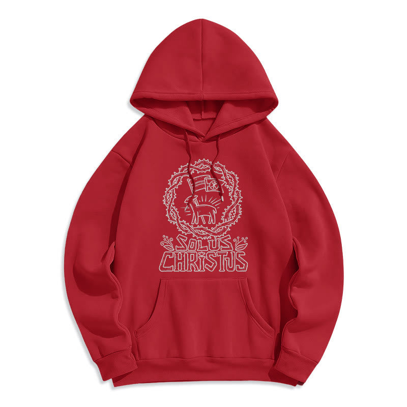Christianartworkshop Modern Style Solus Christus Lamb Fleece Lined Polyester Hoodie - Red - 2XL - image 17