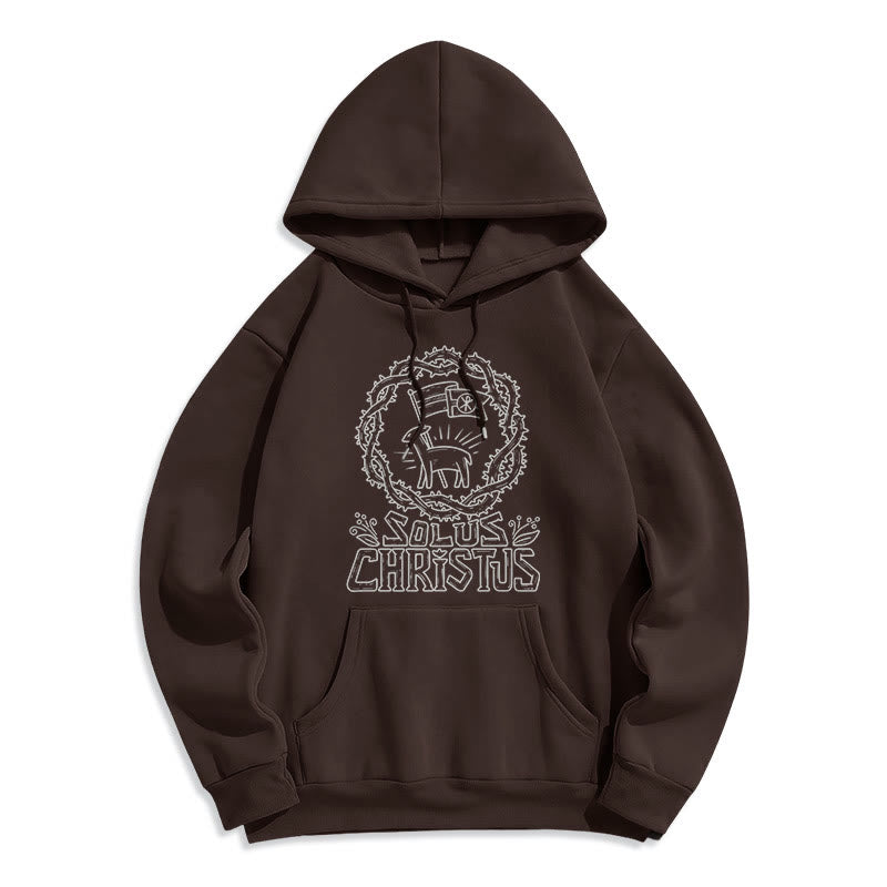 Christianartworkshop Modern Style Solus Christus Lamb Fleece Lined Polyester Hoodie - Brown - 2XL - image 10