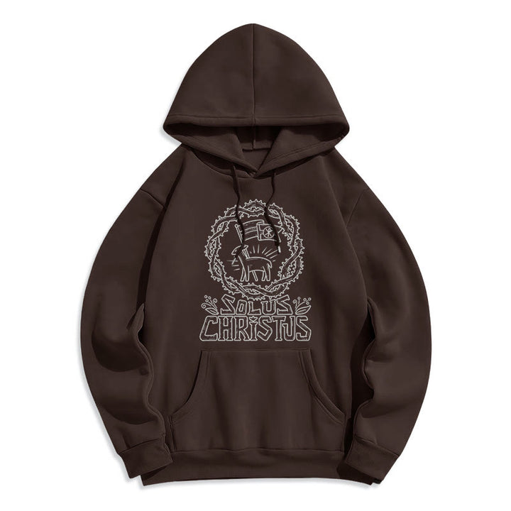 Christianartworkshop Modern Style Solus Christus Lamb Fleece Lined Polyester Hoodie - Brown - 2XL - image 10
