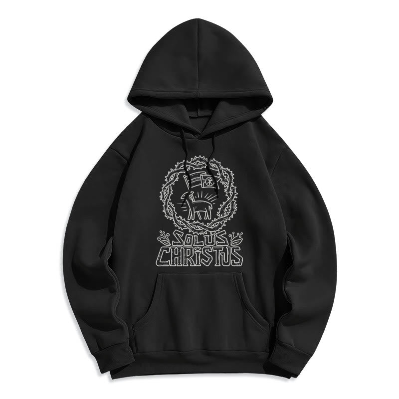 Christianartworkshop Modern Style Solus Christus Lamb Fleece Lined Polyester Hoodie - Black - 2XL - image 6