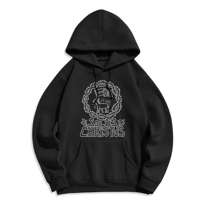 Christianartworkshop Modern Style Solus Christus Lamb Fleece Lined Polyester Hoodie - Black - 2XL - image 6