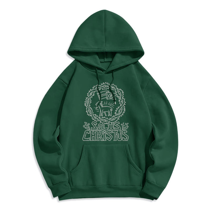Christianartworkshop Modern Style Solus Christus Lamb Fleece Lined Polyester Hoodie - Green - 2XL - image 12