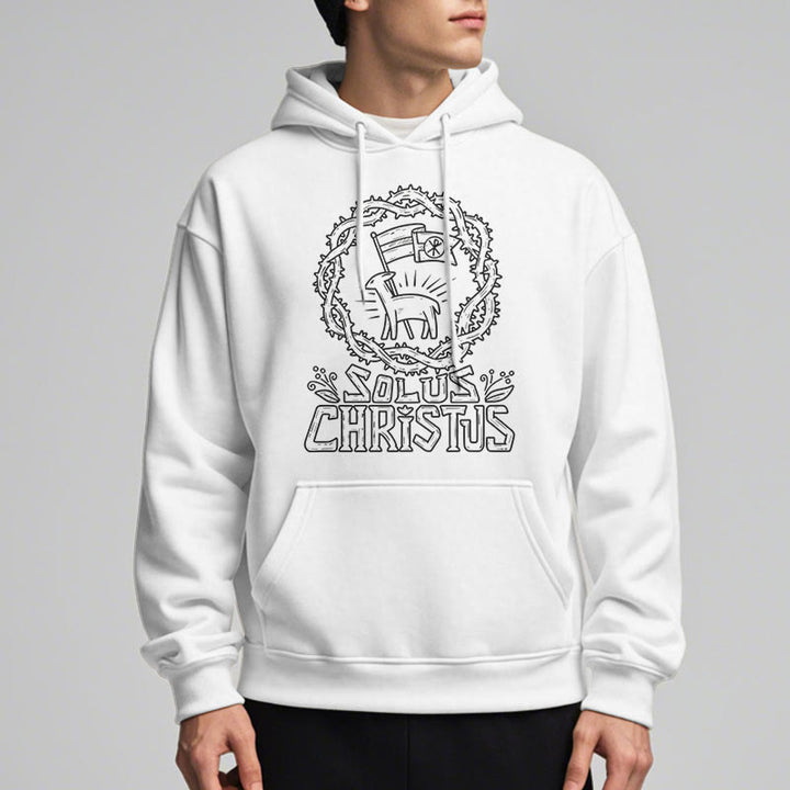 Christianartworkshop Modern Style Solus Christus Lamb Fleece Lined Polyester Hoodie - image 5