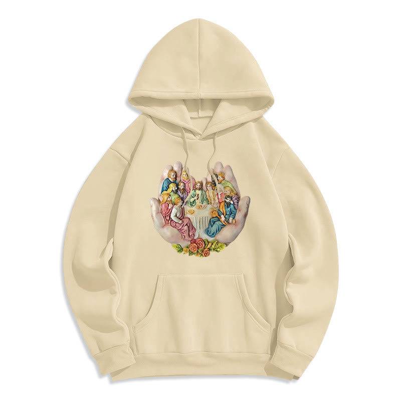 Christianartworkshop Modern Colored Style Last Supper in God's Hands Fleece Lined Polyester Hoodie - Beige - 2XL - image 0
